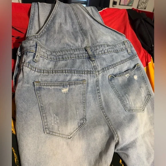 Distressed Light Blue Denim Overalls - Picture 6 of 6